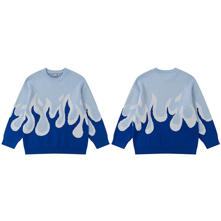 "Water & Fire" Graphic Unisex Streetwear Vintage Women Men Y2K Sweater