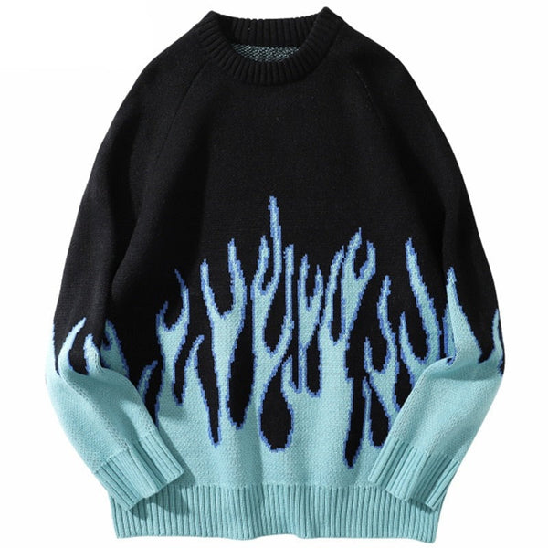 "Blue Flame" Graphic Unisex Streetwear Vintage Women Men Y2K Sweater