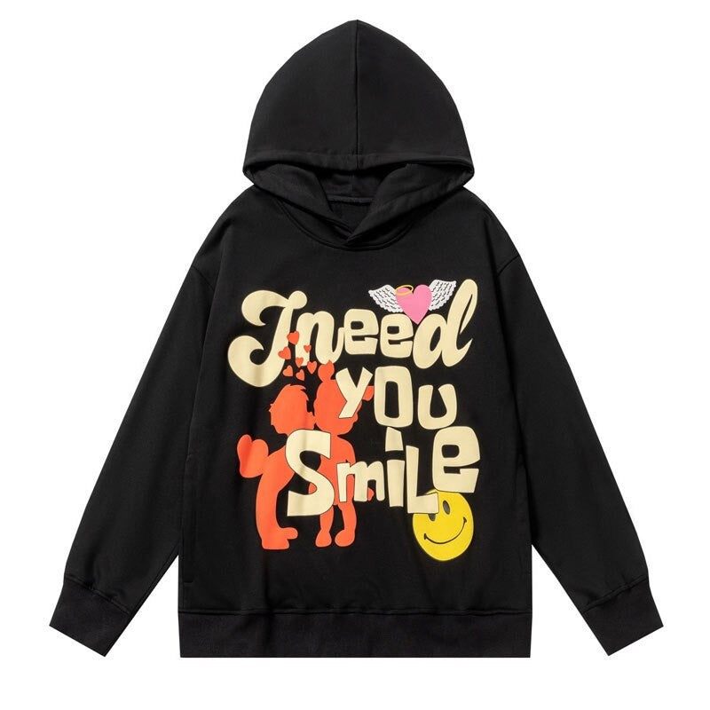"I Need You To Smile" Graphic Unisex Streetwear Vintage Women Men Y2K Hoodie