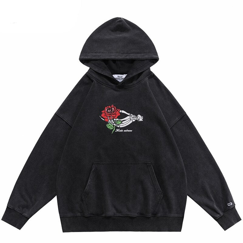 "Skull Rose" Graphic Unisex Streetwear Vintage Women Men Y2K Hoodie