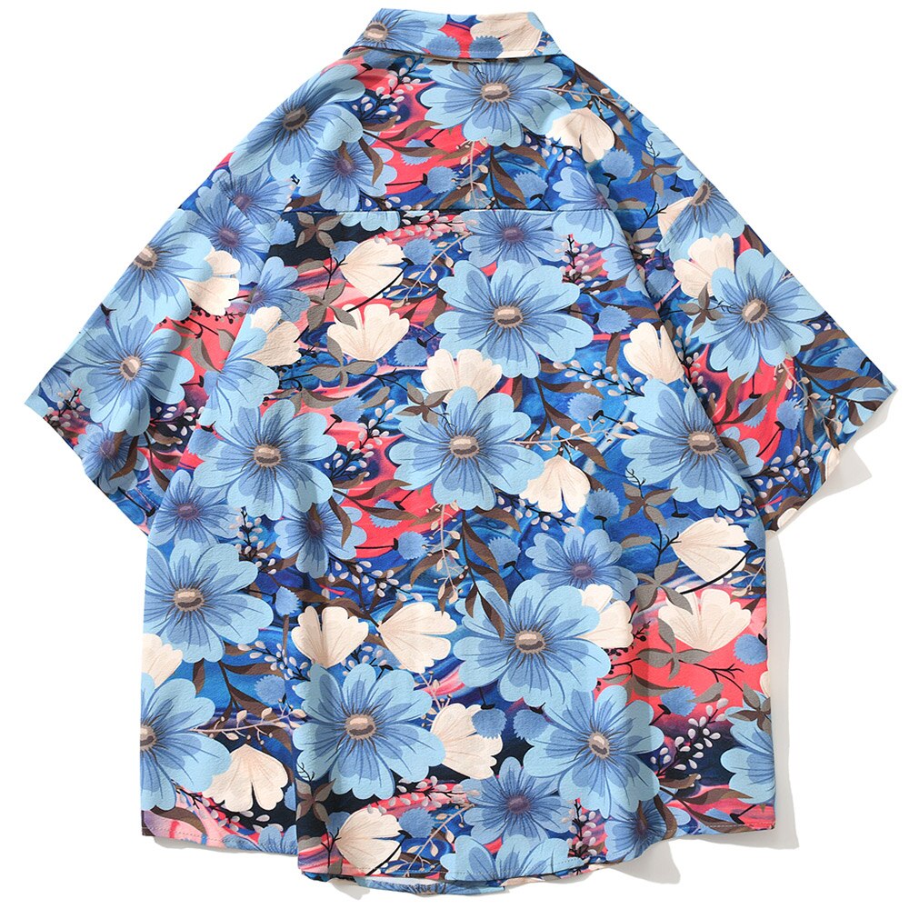 "Blue Garden" Graphic Unisex Men Women Streetwear Button Shirt