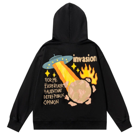"Space Invasion" Graphic Unisex Streetwear Vintage Women Men Y2K Hoodie
