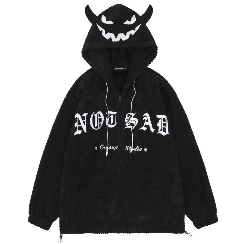 "With Horns" Graphic Unisex Streetwear Vintage Women Men Y2K Hoodie