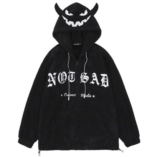 "With Horns" Graphic Unisex Streetwear Vintage Women Men Y2K Hoodie