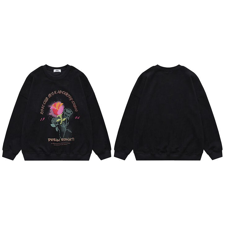 "Black Rose" Graphic Unisex Streetwear Vintage Women Men Y2K Sweatshirt