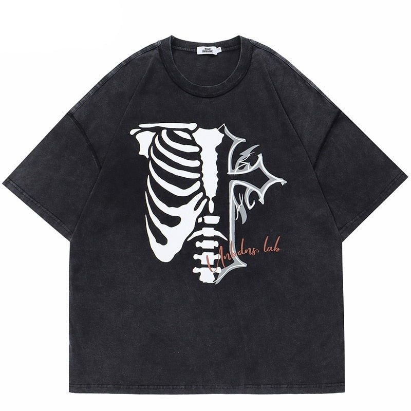 "Skeleton Cross" Graphic Unisex Streetwear Vintage Women Men Y2K T-Shirt