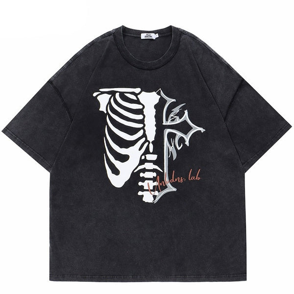 "Skeleton Cross" Graphic Unisex Streetwear Vintage Women Men Y2K T-Shirt