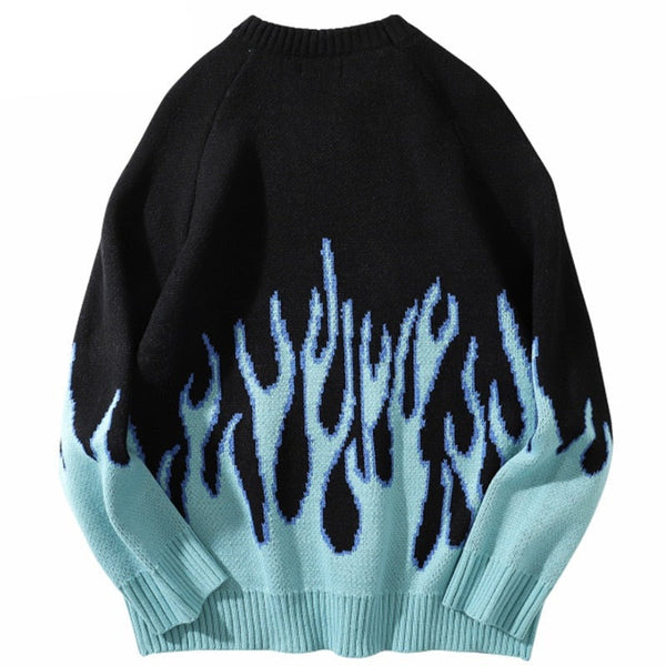 "Blue Flame" Unisex Men Women Streetwear Graphic Sweater