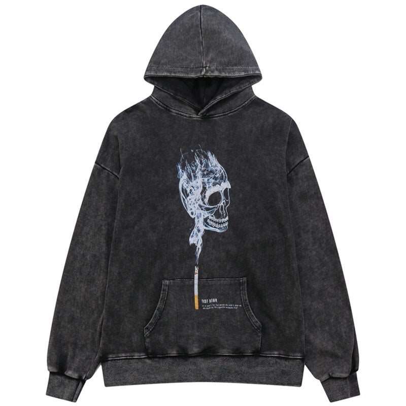 "Smoke Skull" Graphic Unisex Streetwear Vintage Women Men Y2K Hoodie