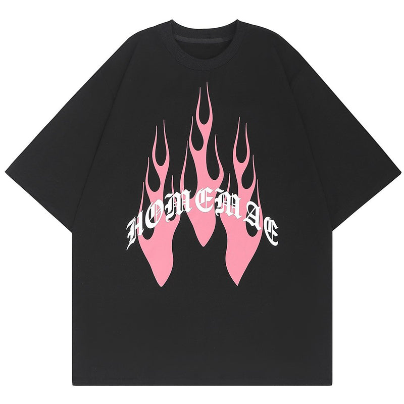 "Red Flame" Graphic Unisex Streetwear Vintage Women Men Y2K T-Shirt