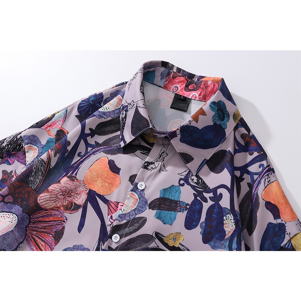 "Purple Garden" Graphic Unisex Streetwear Vintage Women Men Y2K Button Shirt