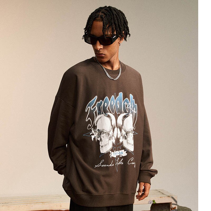 "Two Skulls" Graphic Unisex Streetwear Vintage Women Men Y2K Hoodie