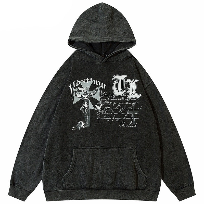 "Grey Cross" Graphic Unisex Streetwear Women Men Y2K Hoodie