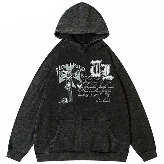 "Grey Cross" Graphic Unisex Streetwear Women Men Y2K Hoodie