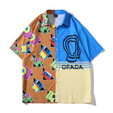 "Patchwork" Graphic Unisex Streetwear Vintage Women Men Y2K Button Shirt