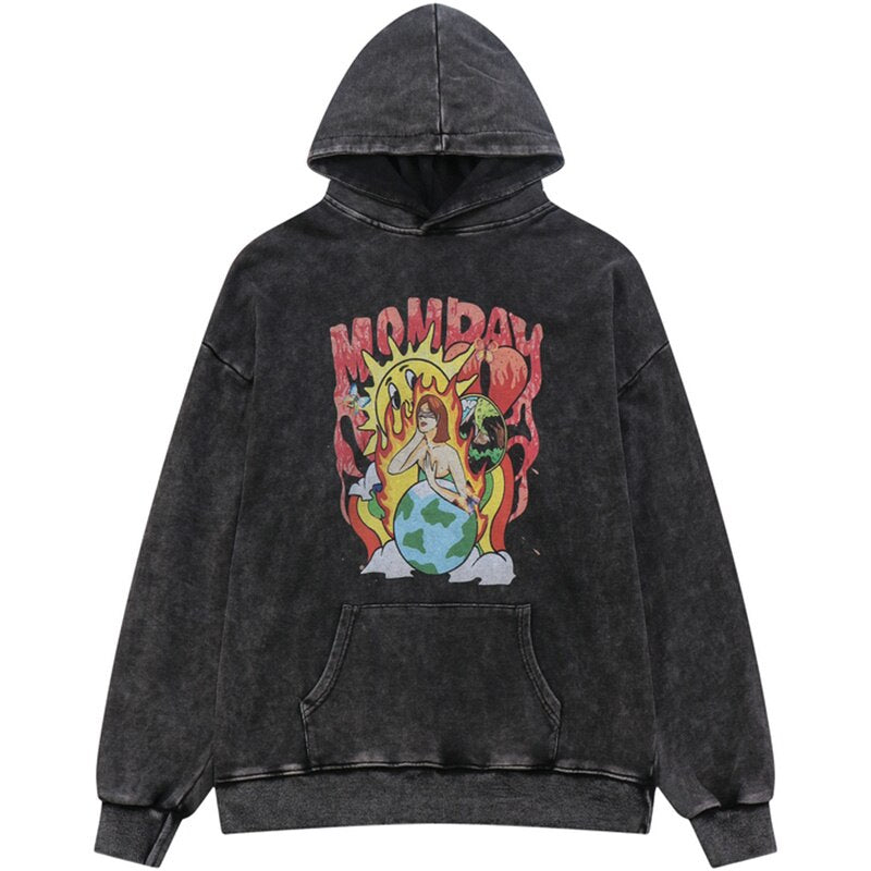 "Monday Flame" Graphic Unisex Streetwear Vintage Women Men Y2K Hoodie