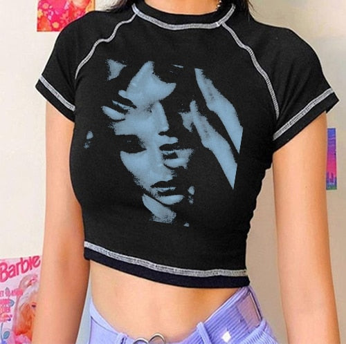 "Fading Upwards" Women Gothic Emo Vintage Crop Graphic T-Shirt