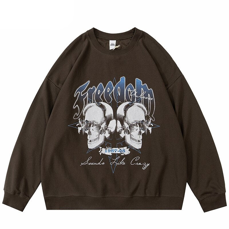 "Two Skulls" Graphic Unisex Streetwear Vintage Women Men Y2K Hoodie