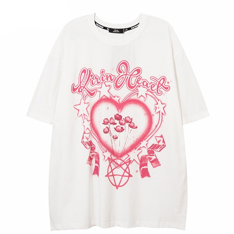 "Pink Garden" Graphic Unisex Streetwear Vintage Women Men Y2K T-Shirt
