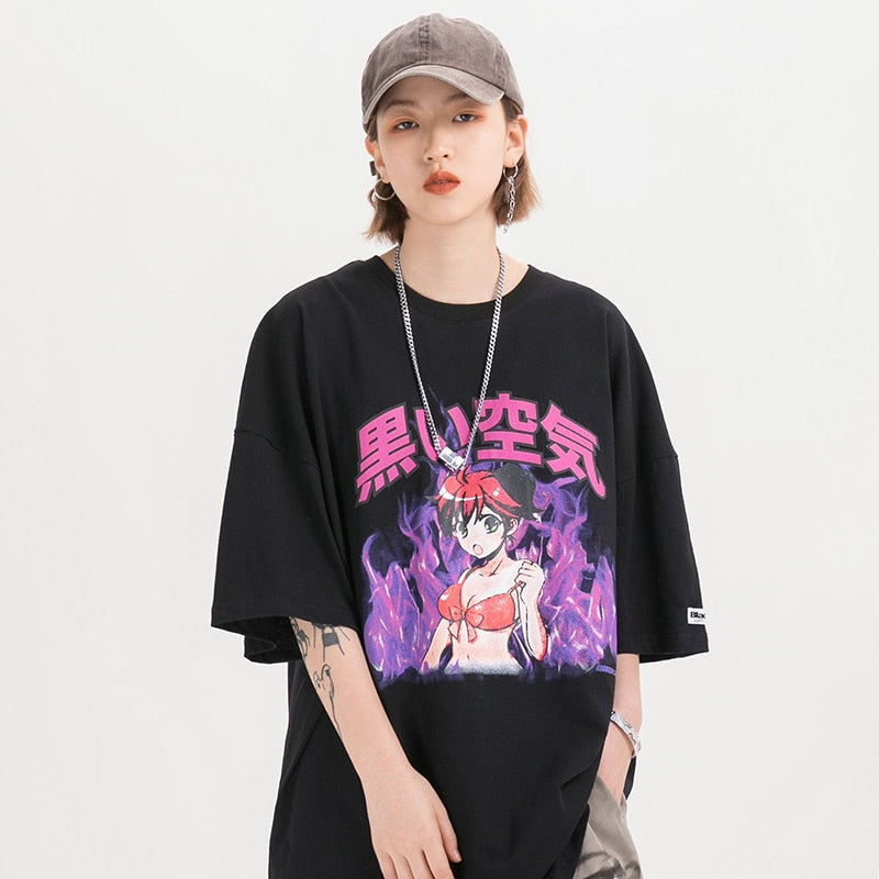 "Purple Flame" Graphic Unisex Streetwear Vintage Women Men Y2K T-Shirt