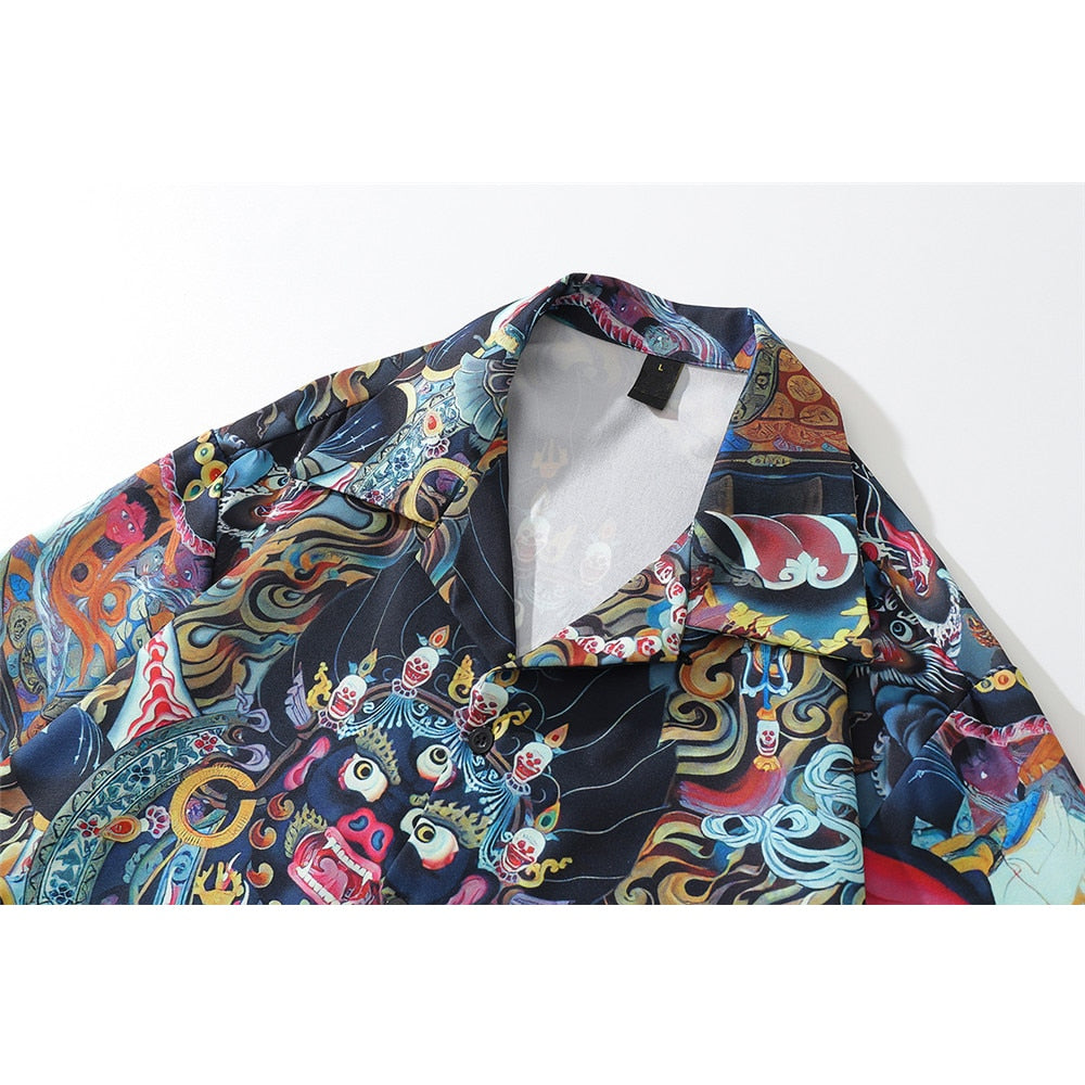 "Angel Dragon" Unisex Streetwear Graphic Button Shirt