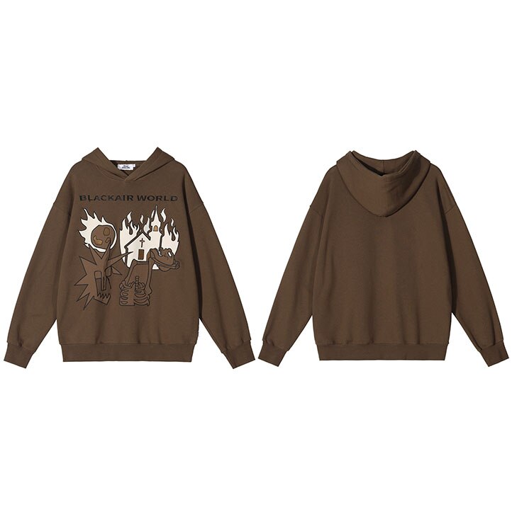 "World On Fire" Graphic Unisex Streetwear Vintage Women Men Y2K Hoodie
