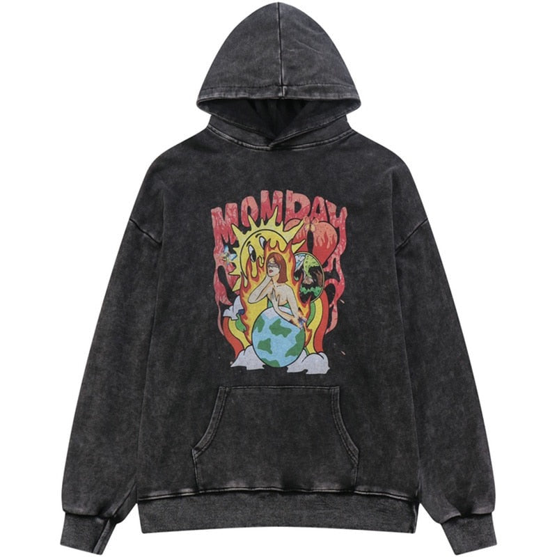 "Monday Flame" Graphic Unisex Streetwear Vintage Women Men Y2K Hoodie