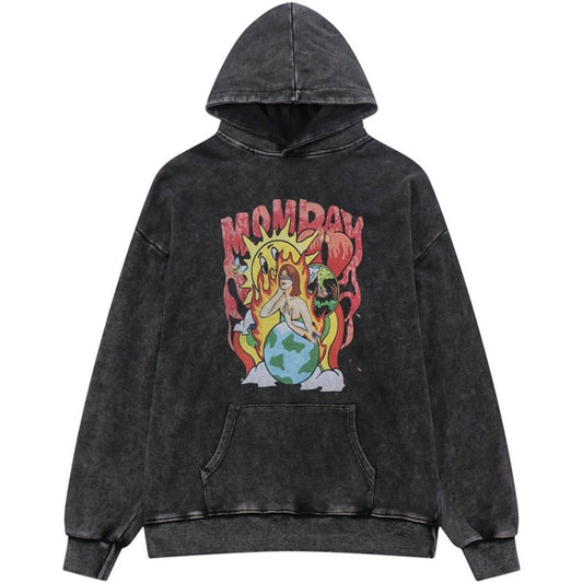 "Monday Flame" Graphic Unisex Streetwear Vintage Women Men Y2K Hoodie
