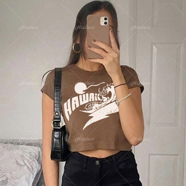 "Red Waves" Graphic Unisex Streetwear Vintage Women Men Y2K T-Shirt