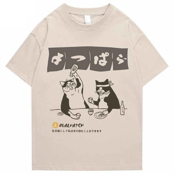 Men Tshirt Streetwear Japanese Harajuku Funny Drinking Cat T Shirt, streetwear graphic t‑shirt, in white 1, size S, harajuku aesthetic, soft cotton, relaxed fit, premium print, daily wear, Club Paradi, unisex streetwear,