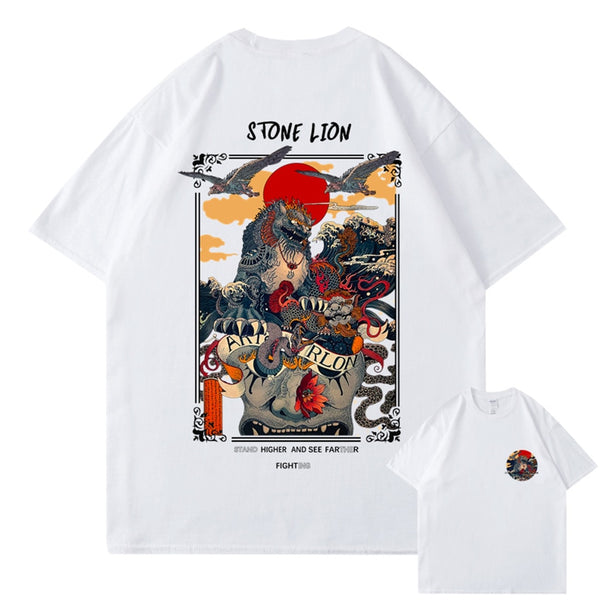 2022 Harajuku T Shirt Men Hip Hop T Shirt Stone Lion Chinese, streetwear graphic t‑shirt, in khaki, size S, harajuku aesthetic, soft cotton, relaxed fit, premium print, daily wear, Club Paradise appar, unisex streetwear,