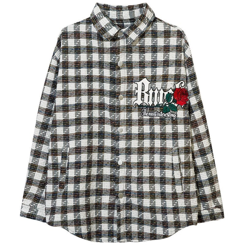 "Plaid Rose" Graphic Unisex Streetwear Vintage Women Men Y2K Shirt