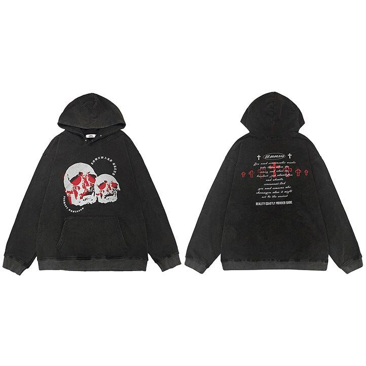 "Red Skull" Graphic Unisex Streetwear Vintage Women Men Y2K Hoodie