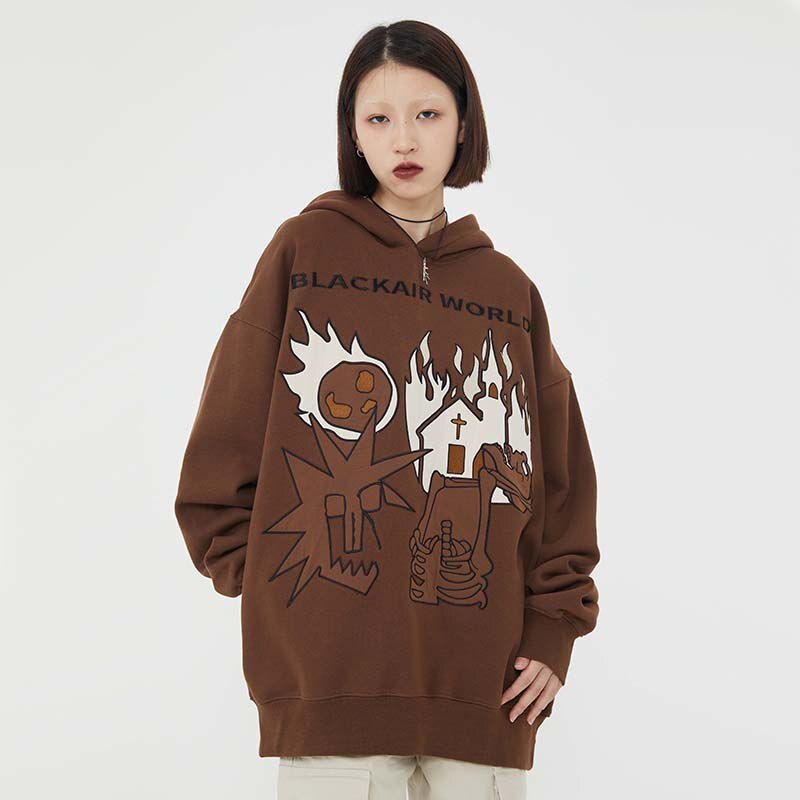 "World On Fire" Graphic Unisex Streetwear Vintage Women Men Y2K Hoodie