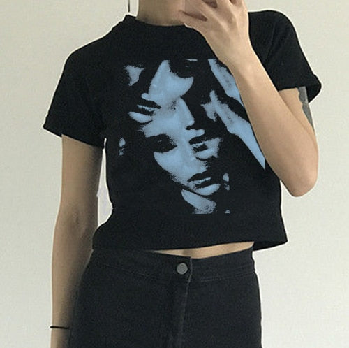 "Fading Upwards" Women Gothic Emo Vintage Crop Graphic T-Shirt