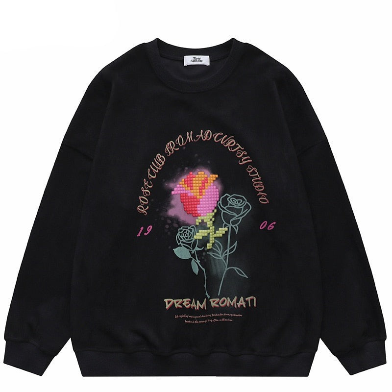 "Black Rose" Graphic Unisex Streetwear Vintage Women Men Y2K Sweatshirt