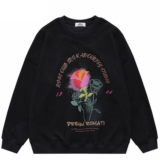 "Black Rose" Graphic Unisex Streetwear Vintage Women Men Y2K Sweatshirt