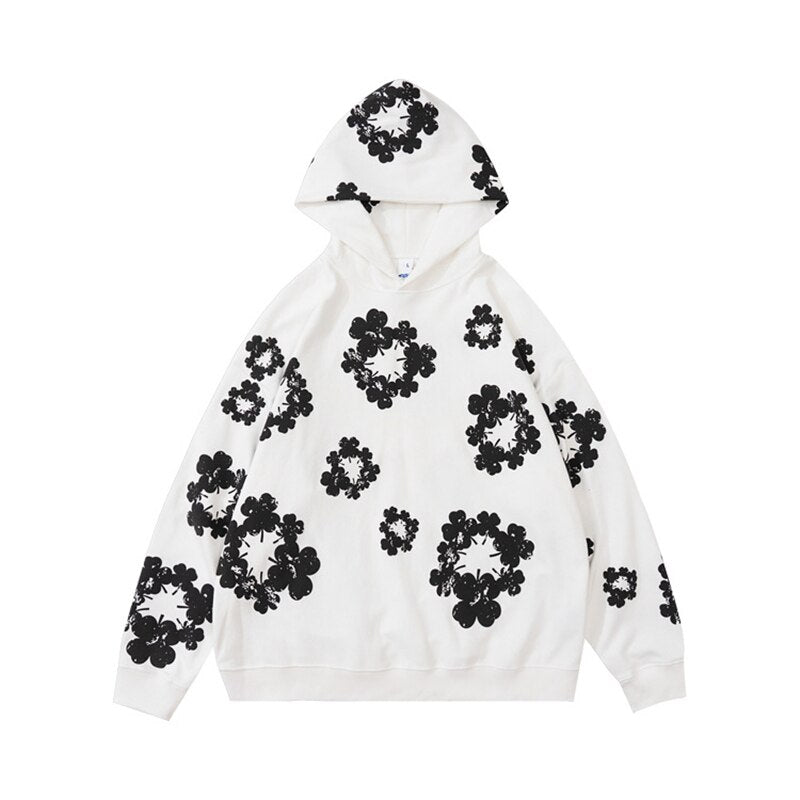 "White Flowers" Graphic Unisex Streetwear Vintage Women Men Y2K Hoodie