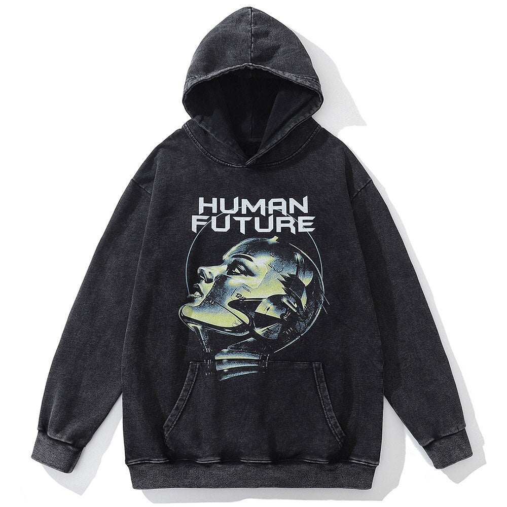 "Human Database" Graphic Unisex Streetwear Vintage Women Men Y2K Hoodie