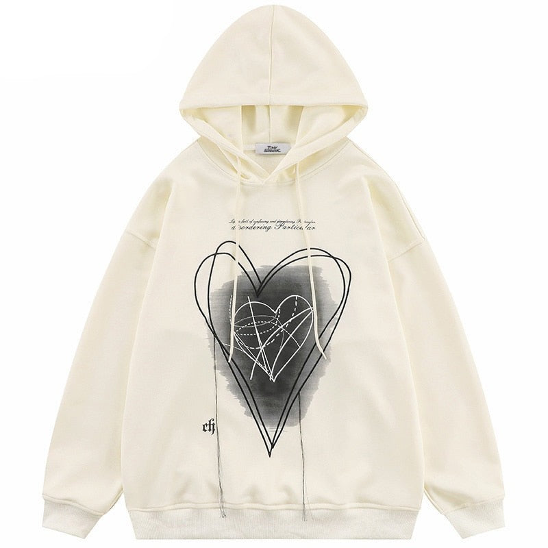 "White Hearted" Graphic Unisex Streetwear Vintage Women Men Y2K Hoodie