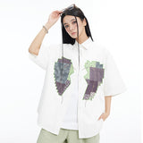 "Retro Heart" Graphic Unisex Streetwear Vintage Women Men Y2K Button Shirt