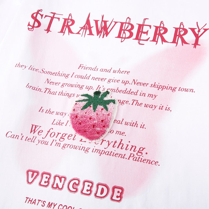 "Strawberry" Graphic Unisex Streetwear Vintage Women Men Y2K T-Shirt