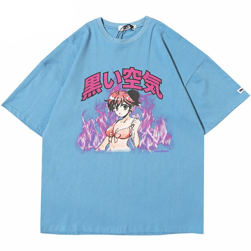 "Purple Flame" Graphic Unisex Streetwear Vintage Women Men Y2K T-Shirt