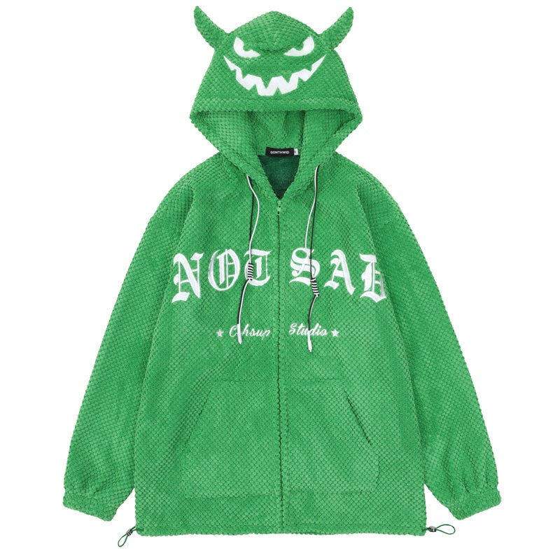 "With Horns" Graphic Unisex Streetwear Vintage Women Men Y2K Hoodie