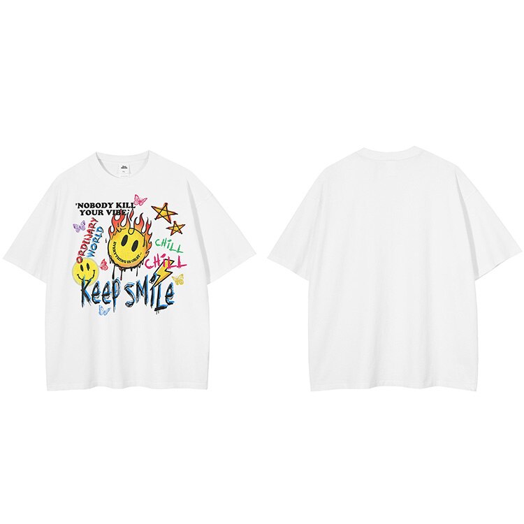 "Keep Smiling Forever" Graphic Unisex Streetwear Vintage Women Men Y2K T-Shirt