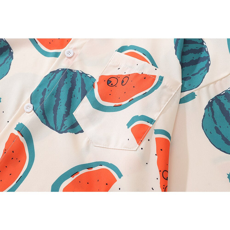 "Watermelon" Graphic Unisex Streetwear Vintage Women Men Y2K Button Shirt