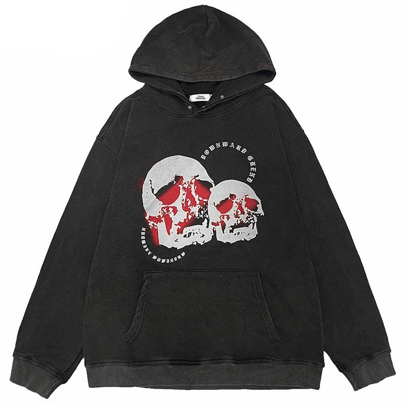 "Red Skull" Graphic Unisex Streetwear Vintage Women Men Y2K Hoodie