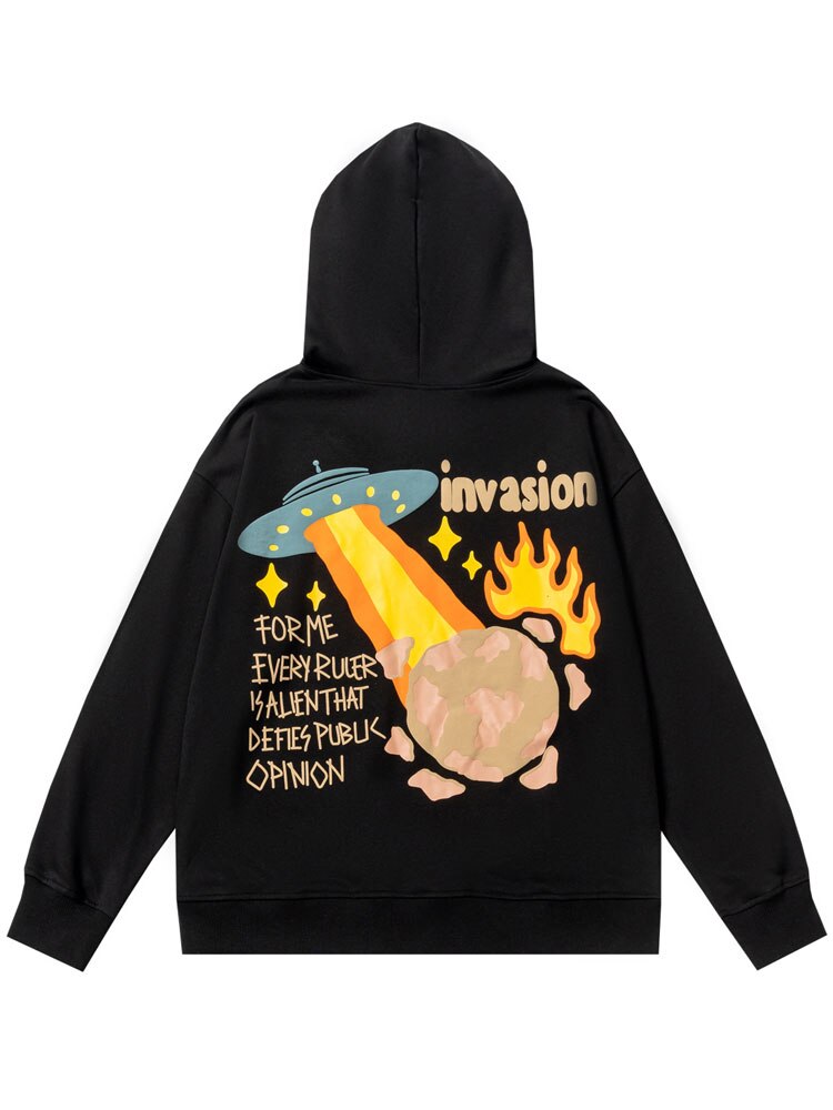 "Space Invasion" Graphic Unisex Streetwear Vintage Women Men Y2K Hoodie