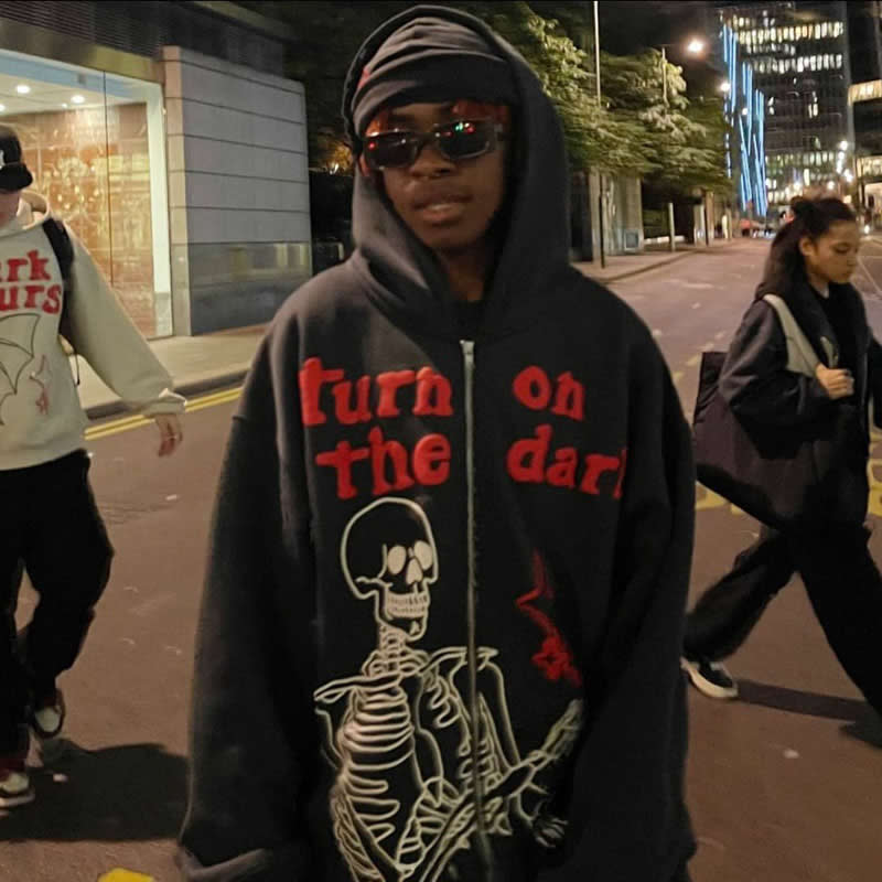 "Skelter" Zip Up Graphic Unisex Streetwear Vintage Women Men Y2K Hoodie
