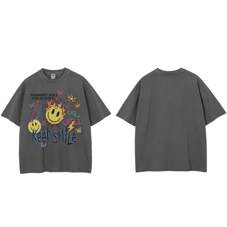 "Keep Smiling Forever" Graphic Unisex Streetwear Vintage Women Men Y2K T-Shirt